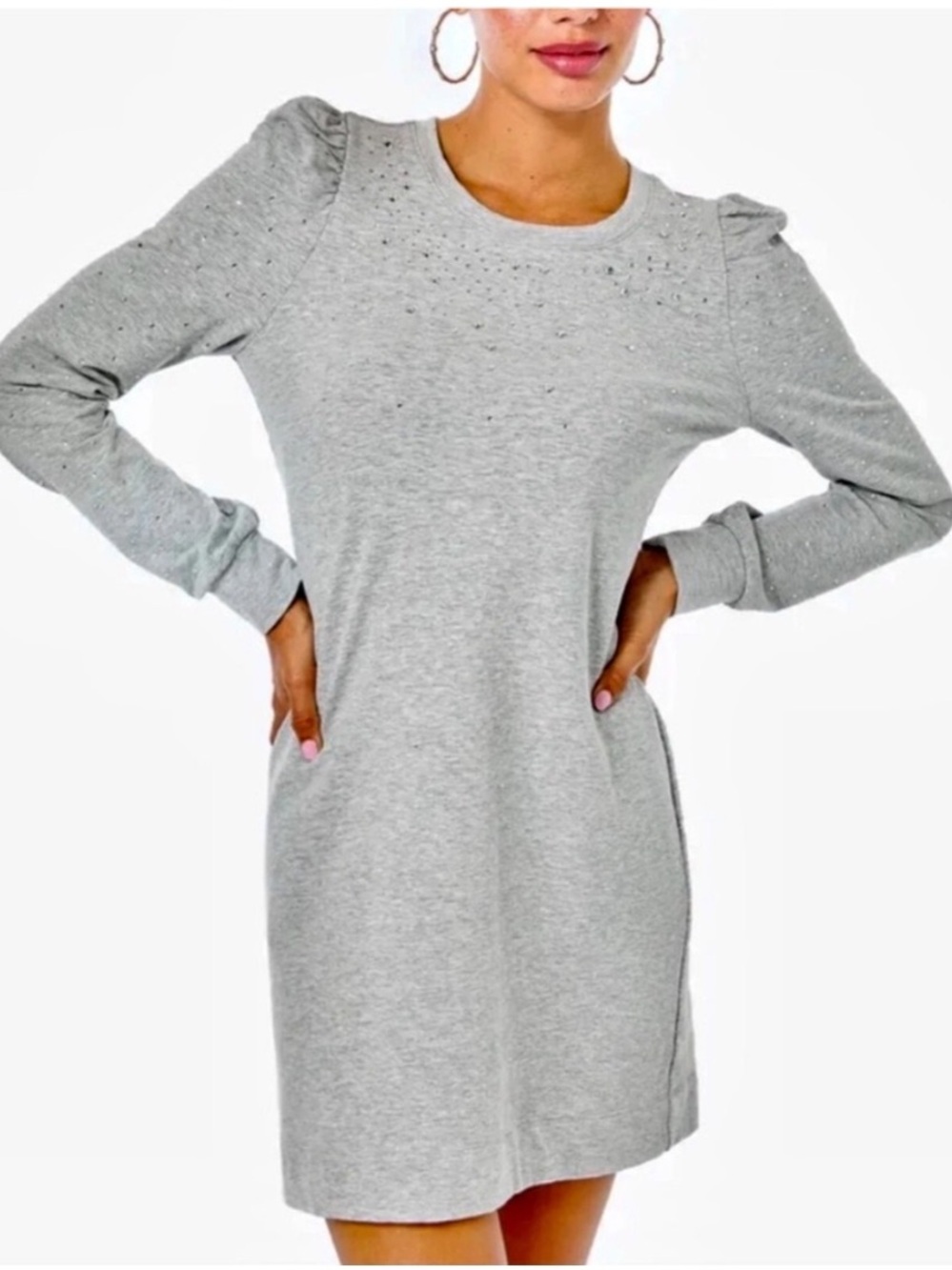 Lilly Pulitzer Jansen Embellished Dress Heathered Seaside Grey. Size Large. - Picture 2 of 13